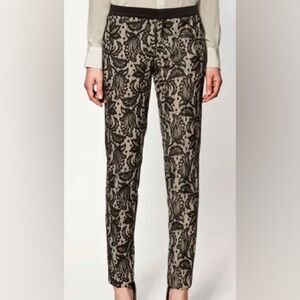 Zara black and light pink lace embroidered Pants trousers size medium